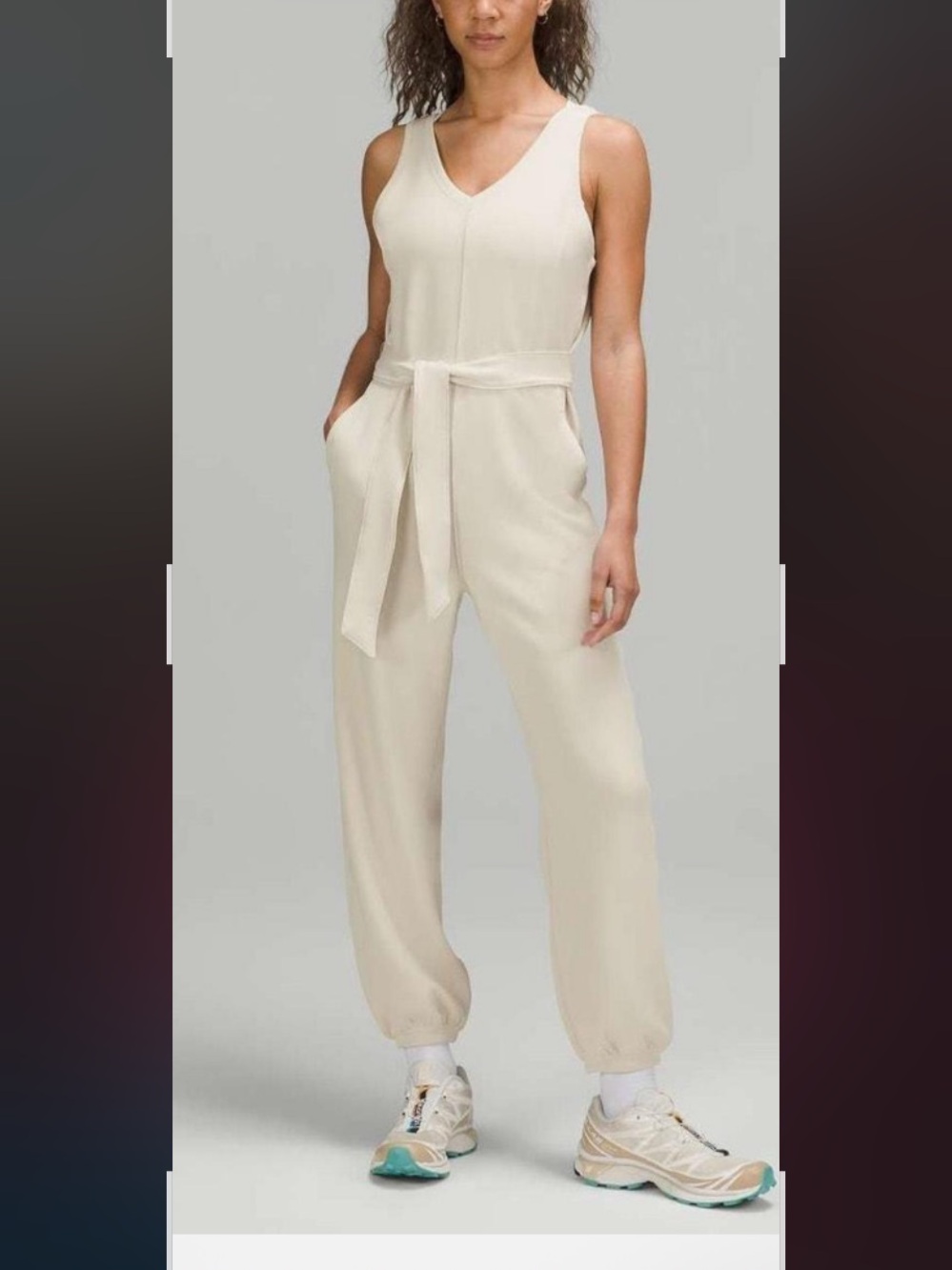 lululemon athletica ease of it all Cream Sleeveless Tie-Neck Jumpsuit